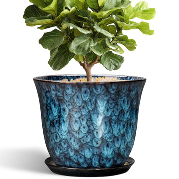 Ceramic Plant Pots - 12 Inch Pots for Plants Indoor Outdoor, Large Round Planter with Drainage Hole and Saucer
