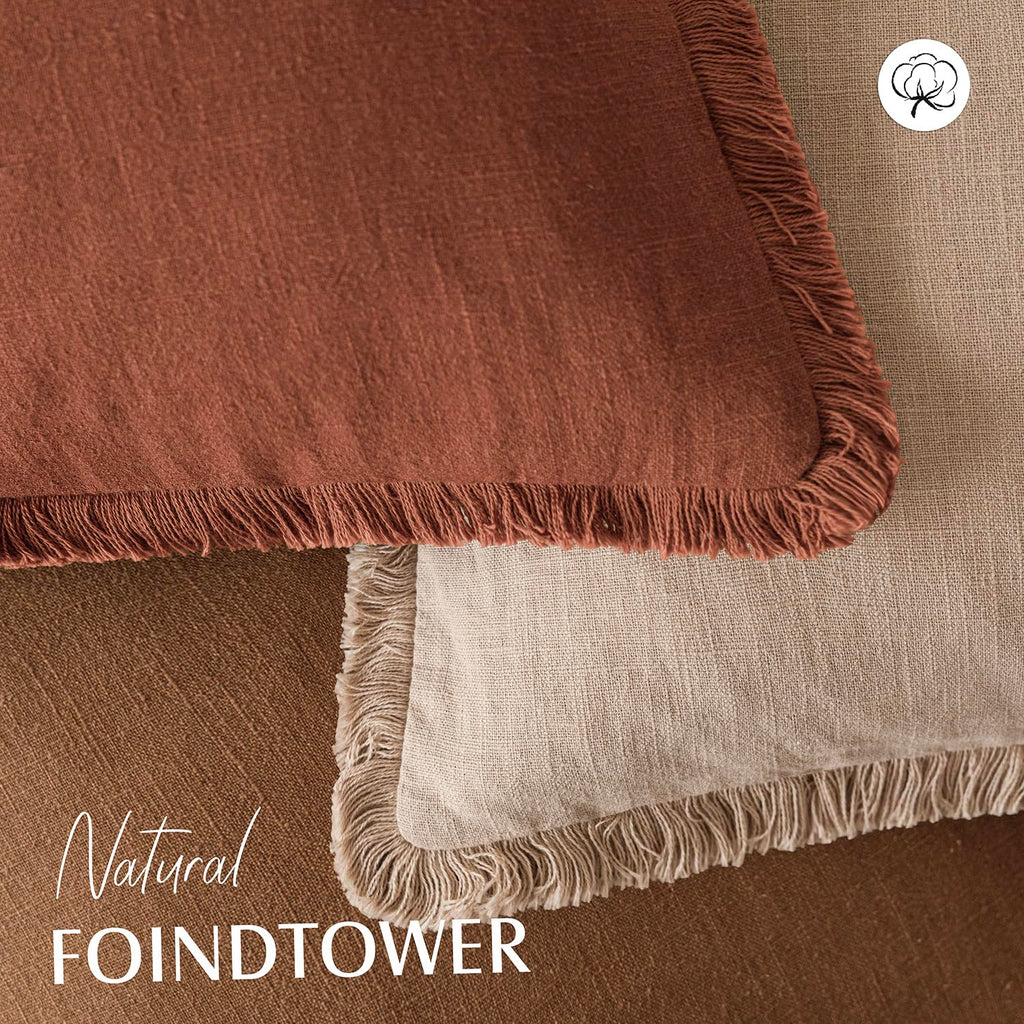 Decorative Linen Fringe Throw Pillow Covers 20×20 Rust Orange
