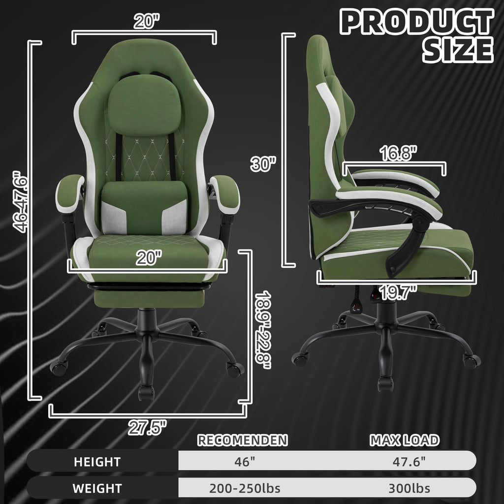 Gaming Chair for Adults, Fabric Gaming Chair with Footrest and Pocket Spring Cushion, Ergonomic Gamer Chair with