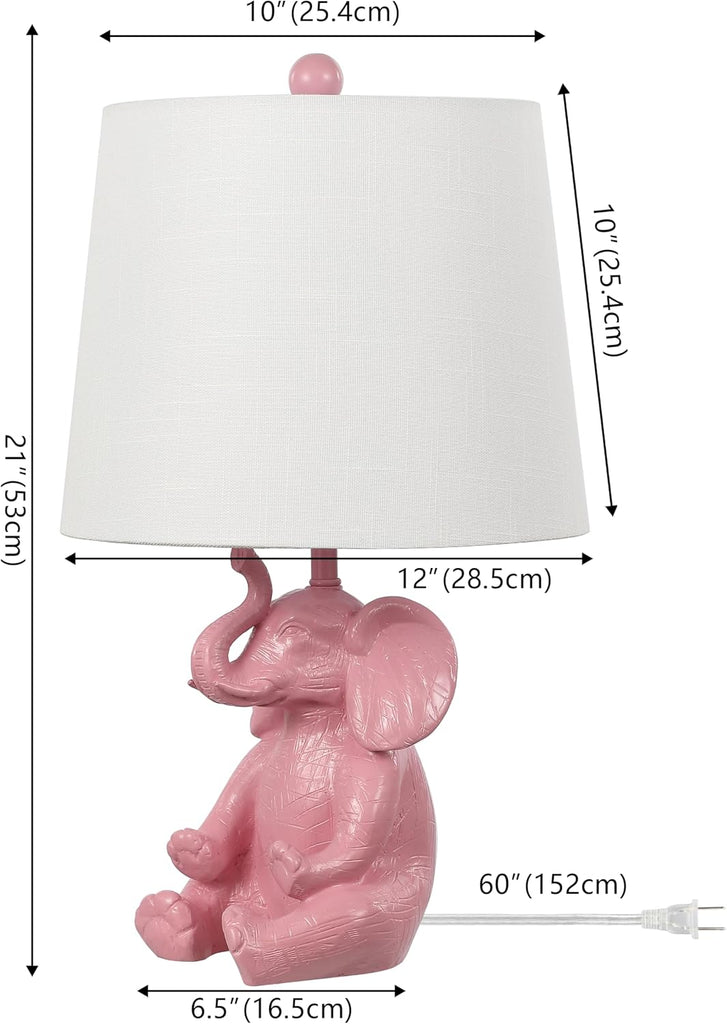 Kairi Elephant Kids 21" Animal Metal Resin Table Lamp, Pink