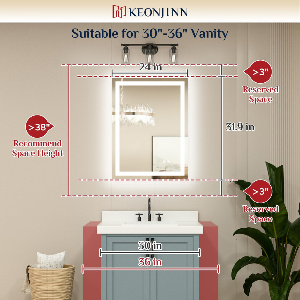 24x32 Inch LED Bathroom Mirror with Lights, Frontlit & Backlit
