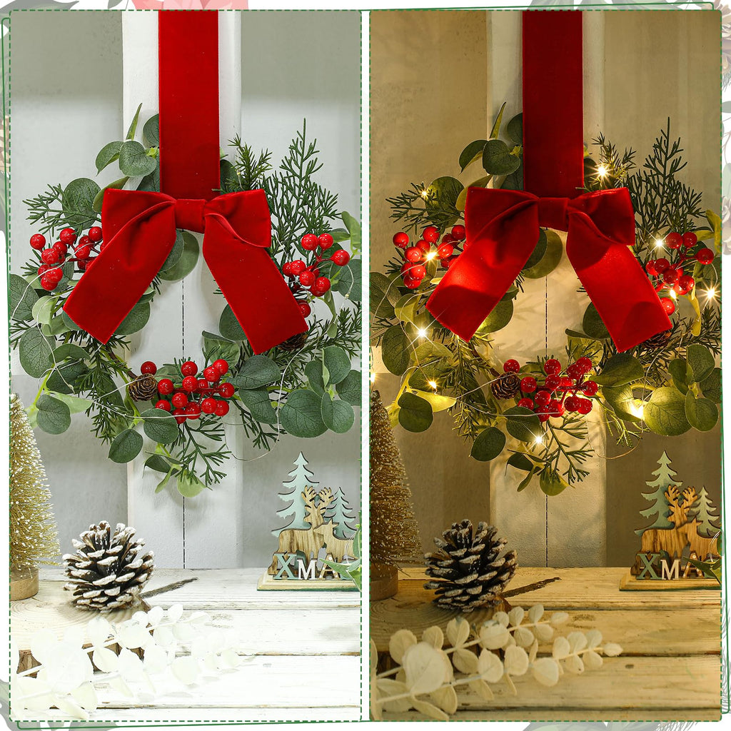 4 Pcs 9 Inch Mini Christmas Wreaths for Cabinets Small Xmas Wreath