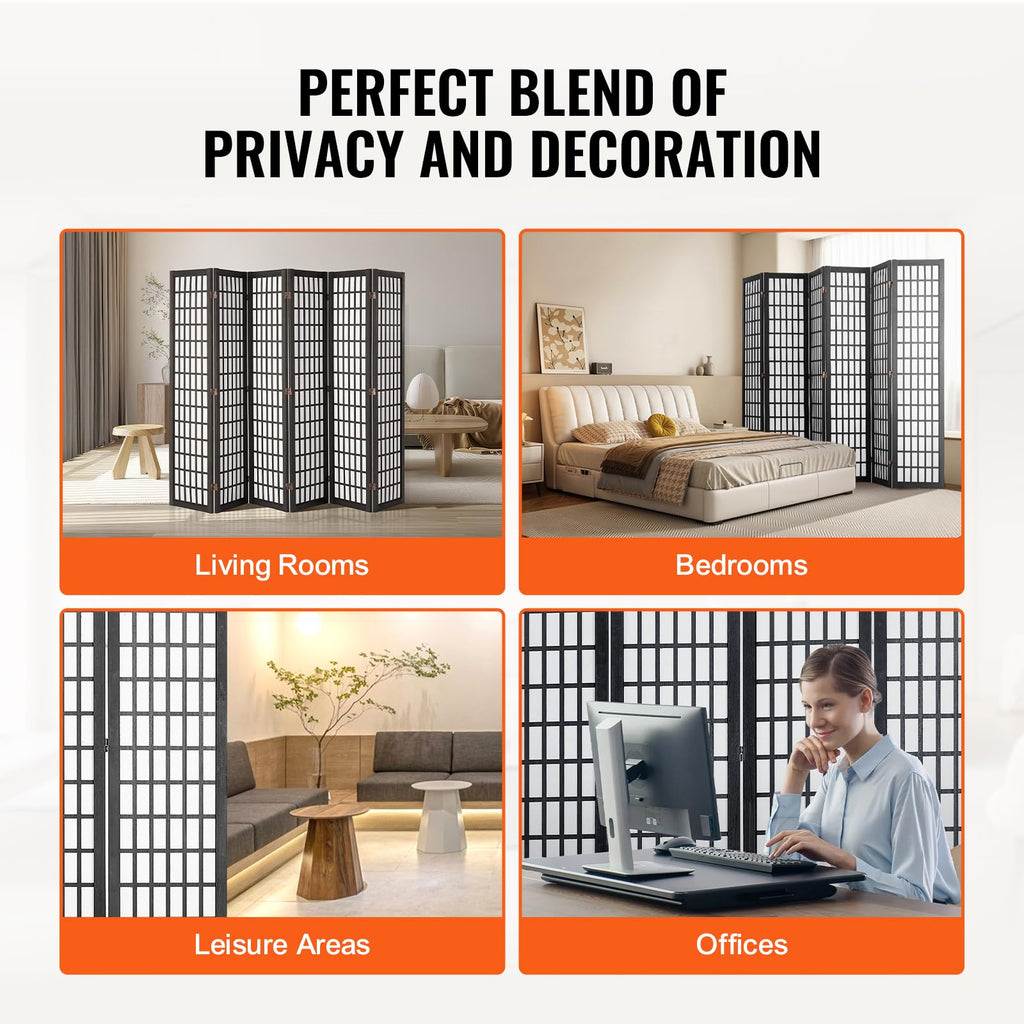 Room Divider, 6 Panel Japanese Room Divider, Folding Privacy Screen Indoor, Portable Partition Dividers and