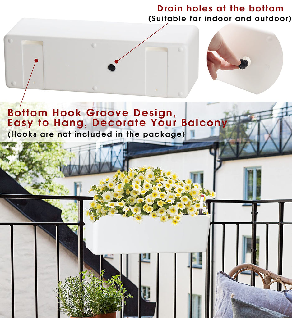 Elongated Self Watering Planter Pots 2-Pack Window Box 5.5 x 16 inch Indoor Home Garden Modern Decorative Planter Pot