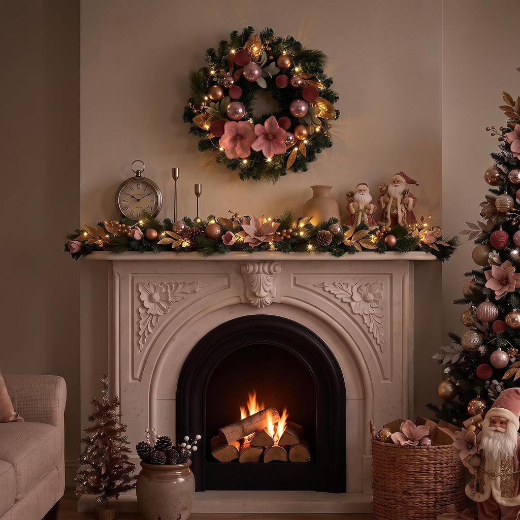 24" Magnolia Christmas Wreath for Front Door with Lights