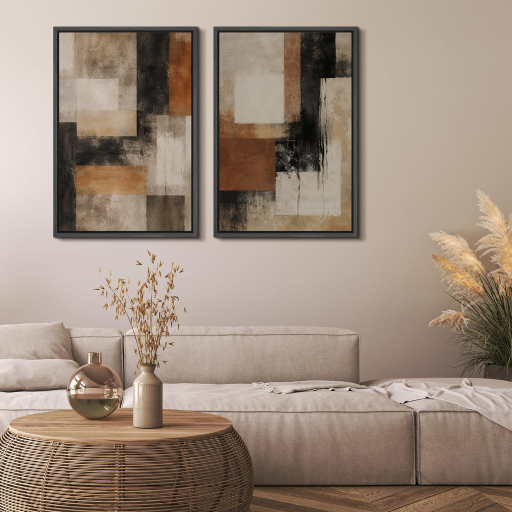 Framed Wall Art Print Modern Neutral Abstract Geometric Blocks Illustrations Modern Art Decorative Bohemian Calm/Zen