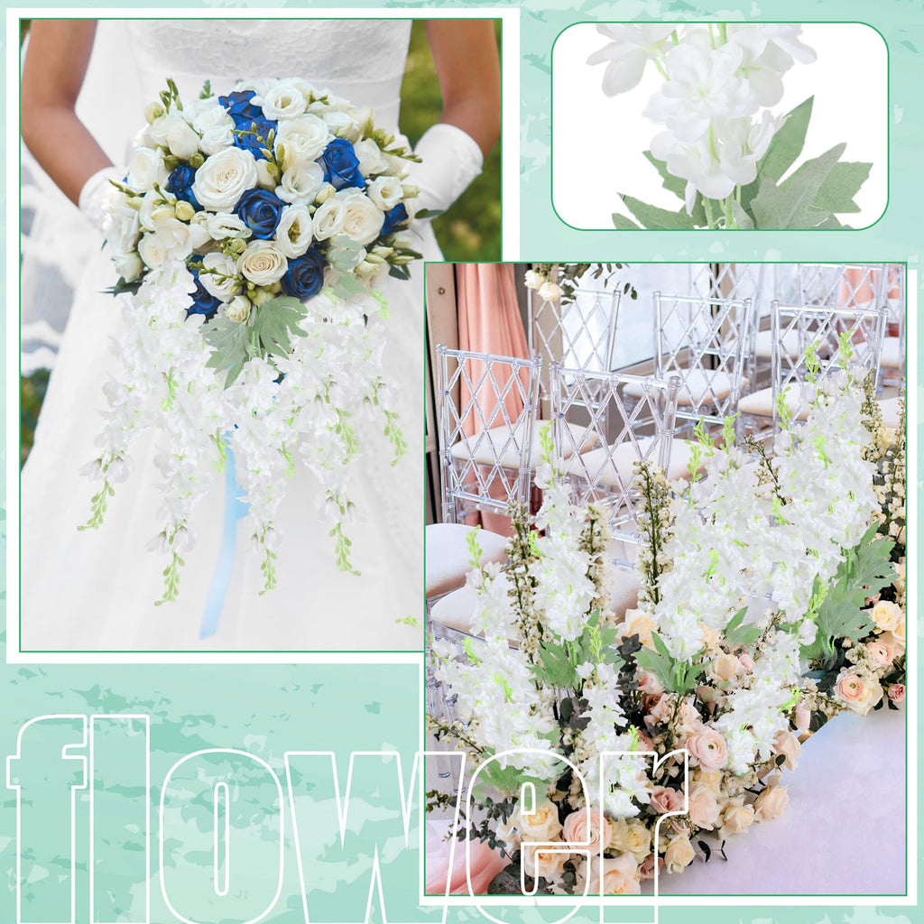 50 Pcs White Delphinium Artificial Flower Bulk, 34.25"