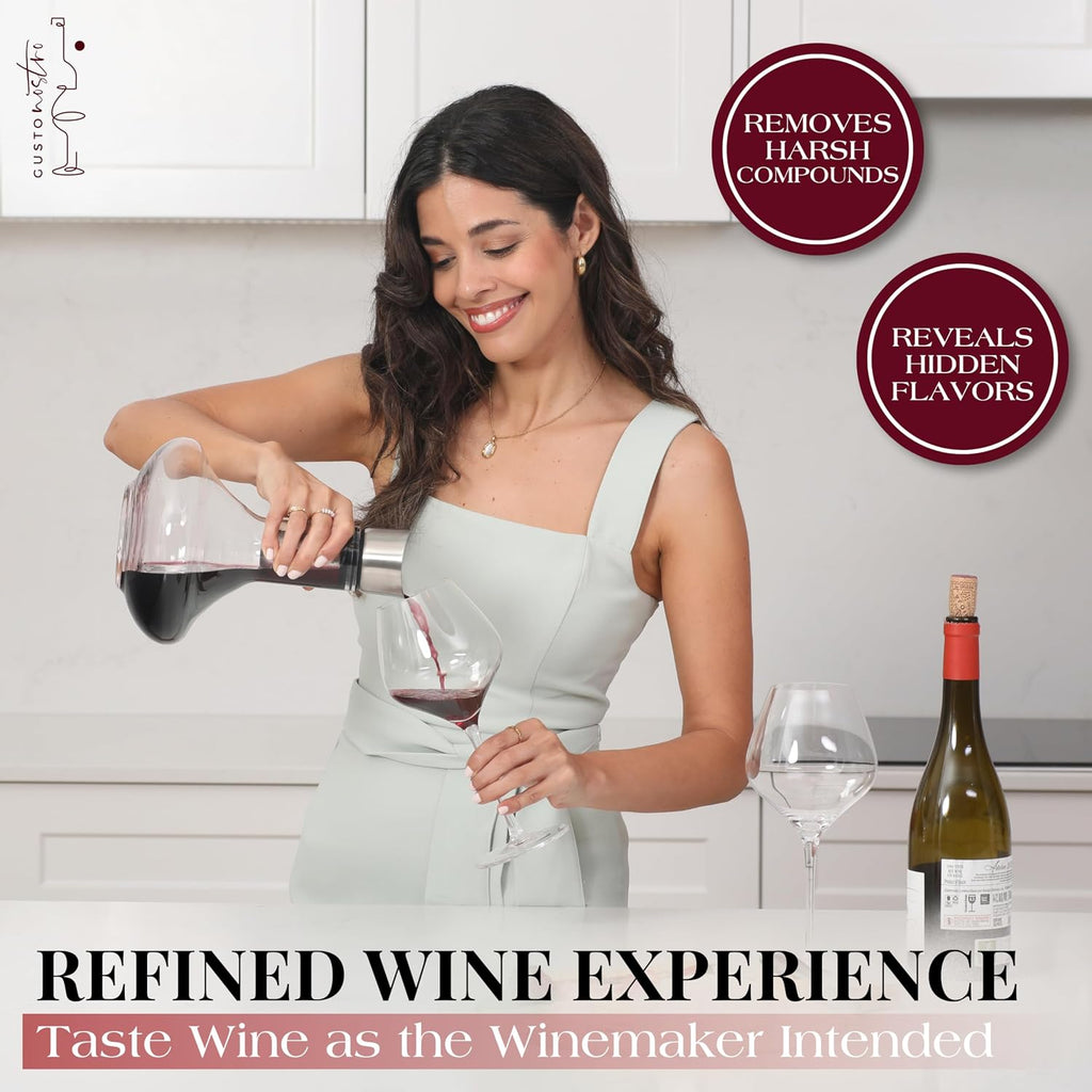 Crystal Wine Decanter with Aerator Pourer - Premium Hand-blown Lead-free Glass Wine Decanter Set for Red Wines