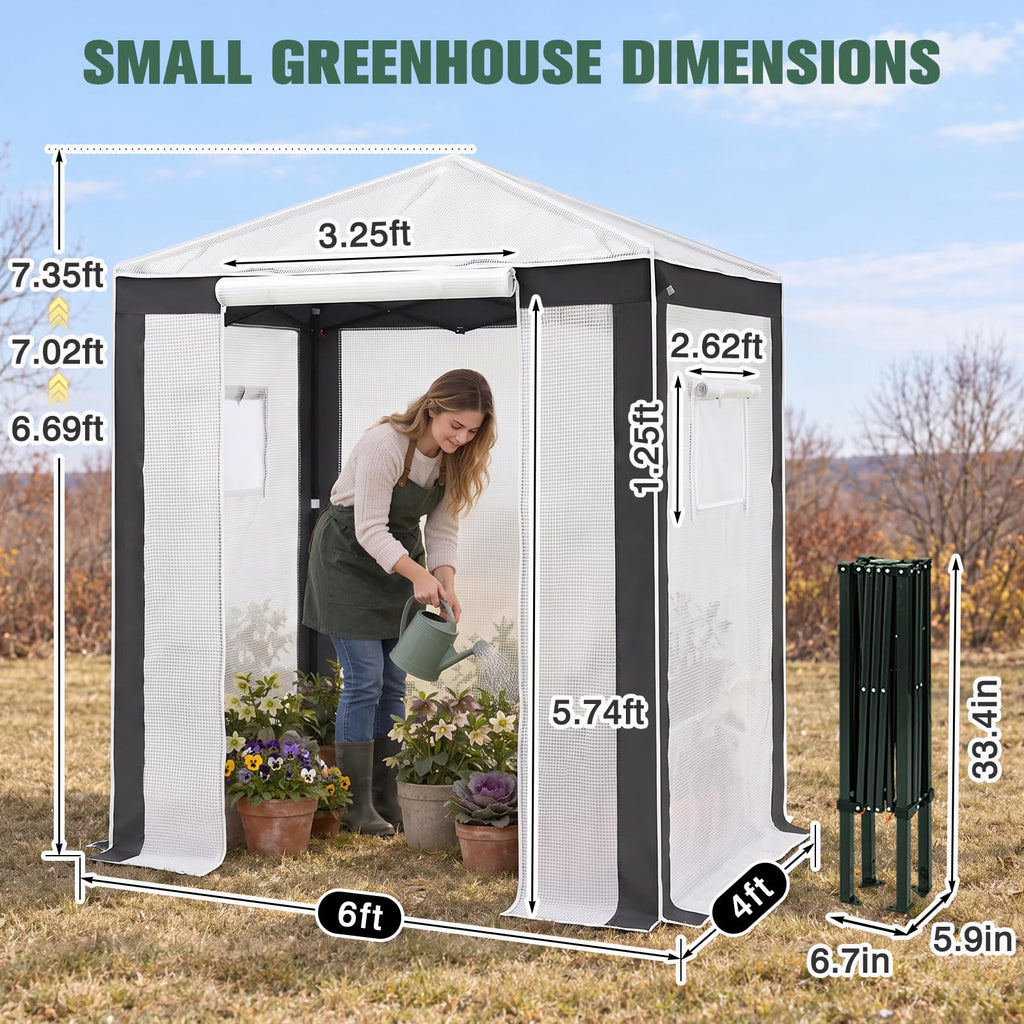 6x4 Walk in Pop Up Greenhouse, Gray/White