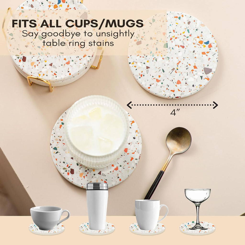 Terrazzo Coasters, Colorful Boho Absorbent Ceramic Coasters - Set of 6