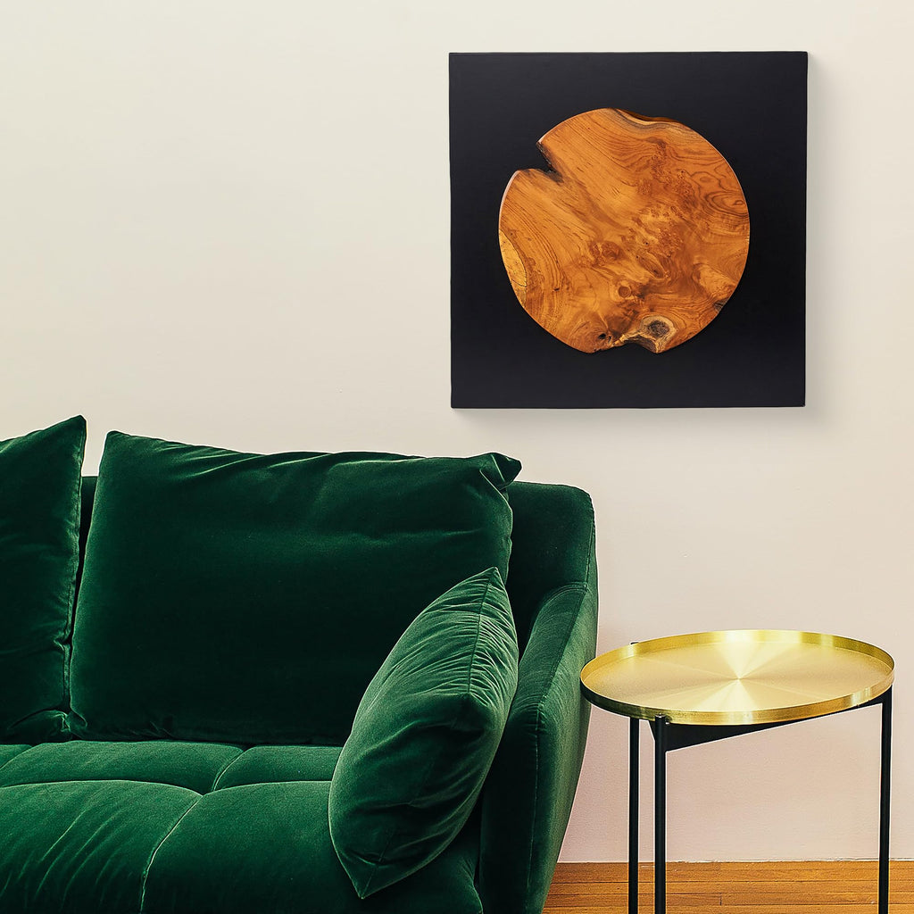 Teak Wood Wall Art Décor 17" Live Edge Caved Round Slice Pattern