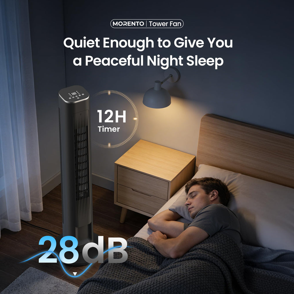 43'' Smart Tower Fan , 90°oscillating, 12H Timer, Black