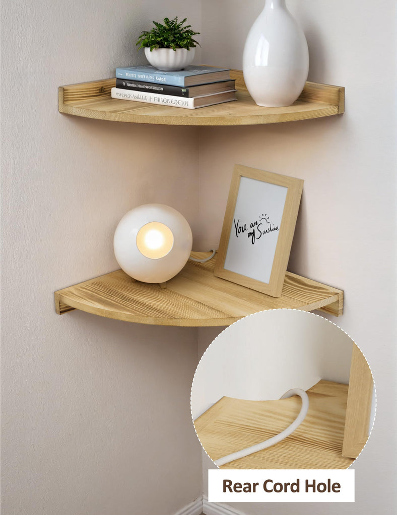 Corner Wall Shelves, Rustic Wood Floating Shelf with Cord Hole