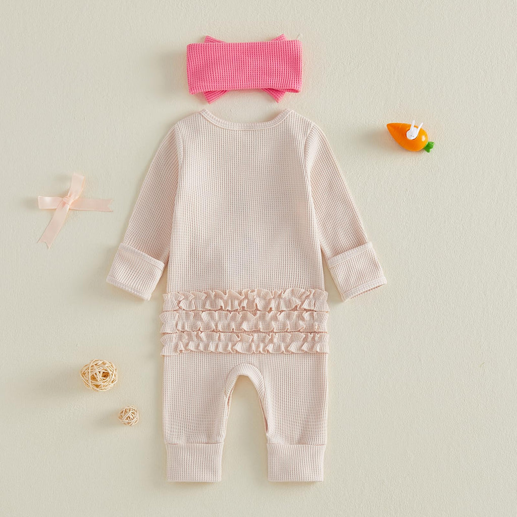 My First Easter Baby Girl Outfit Newborn 0 3 Bunny Waffle Knit Sweater Romper and Headband (My First Easter
