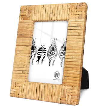 Rattan Picture Frame, 5x7 boho Photo Frame, Coastal Handmade Decor, High Definition Galss (5x7)