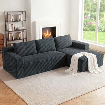 97" Cloud Sectional Couch, Modern Modular Sectional Sofa with Deep Seat, Corduroy Boneless Couches with L-Shape Chaise