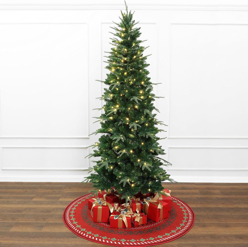 LuxenHome Slim Christmas Tree, Prelit Skinny Artificial Christmas Tree