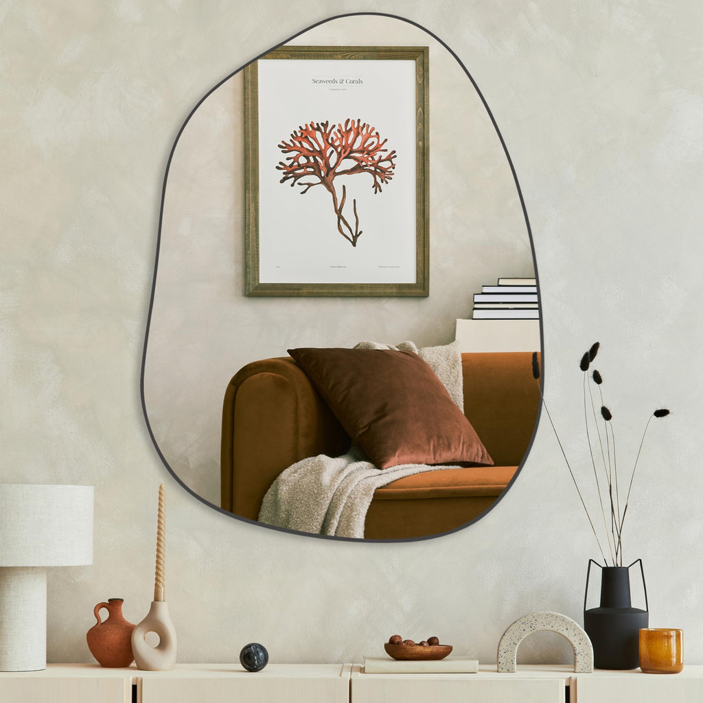 Irregular Asymmetrical Wall Mirror, 32"x24" Black Bathroom Mirror