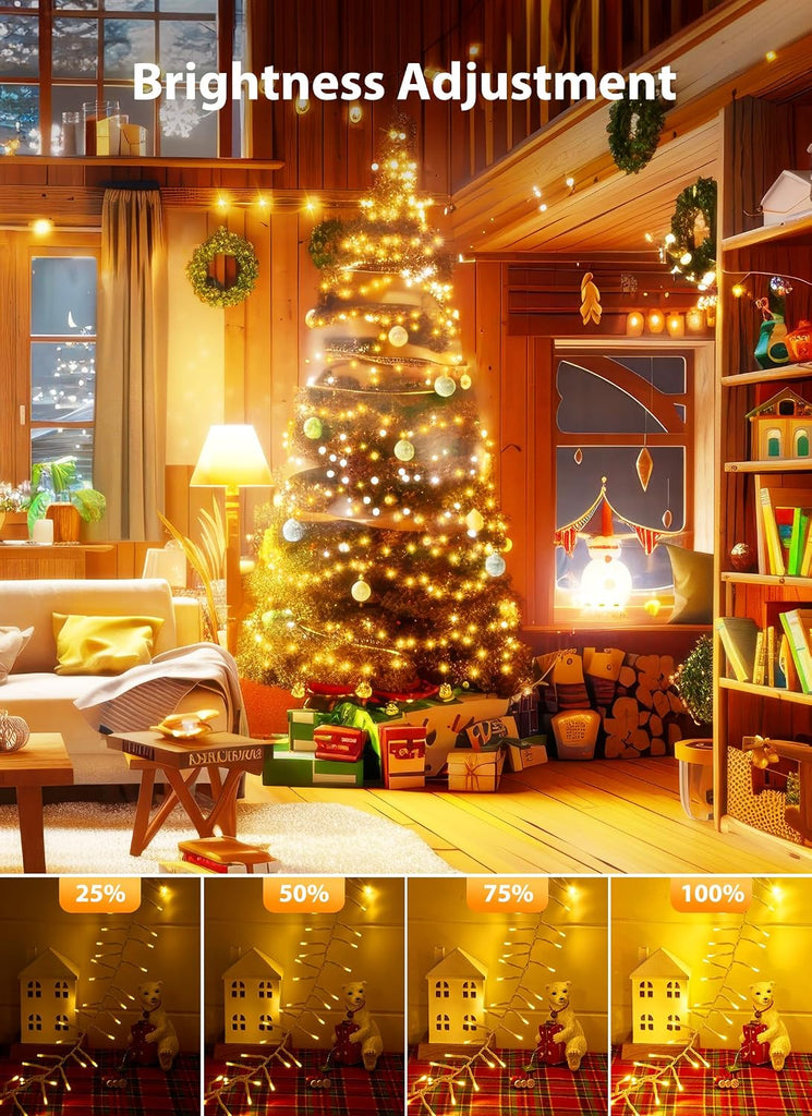 25 Ft 500 LED Cluster Lights Christmas Outdoor, White Wire LED Decorative Christmas Tree Lights with Remote & 12