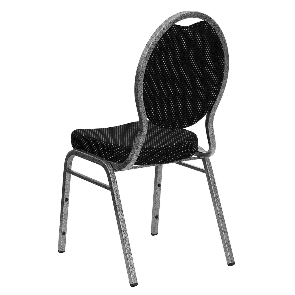 4 Pack HERCULES Series Teardrop Back Stacking Banquet Chair in Black Patterned Fabric - Silver Vein Frame