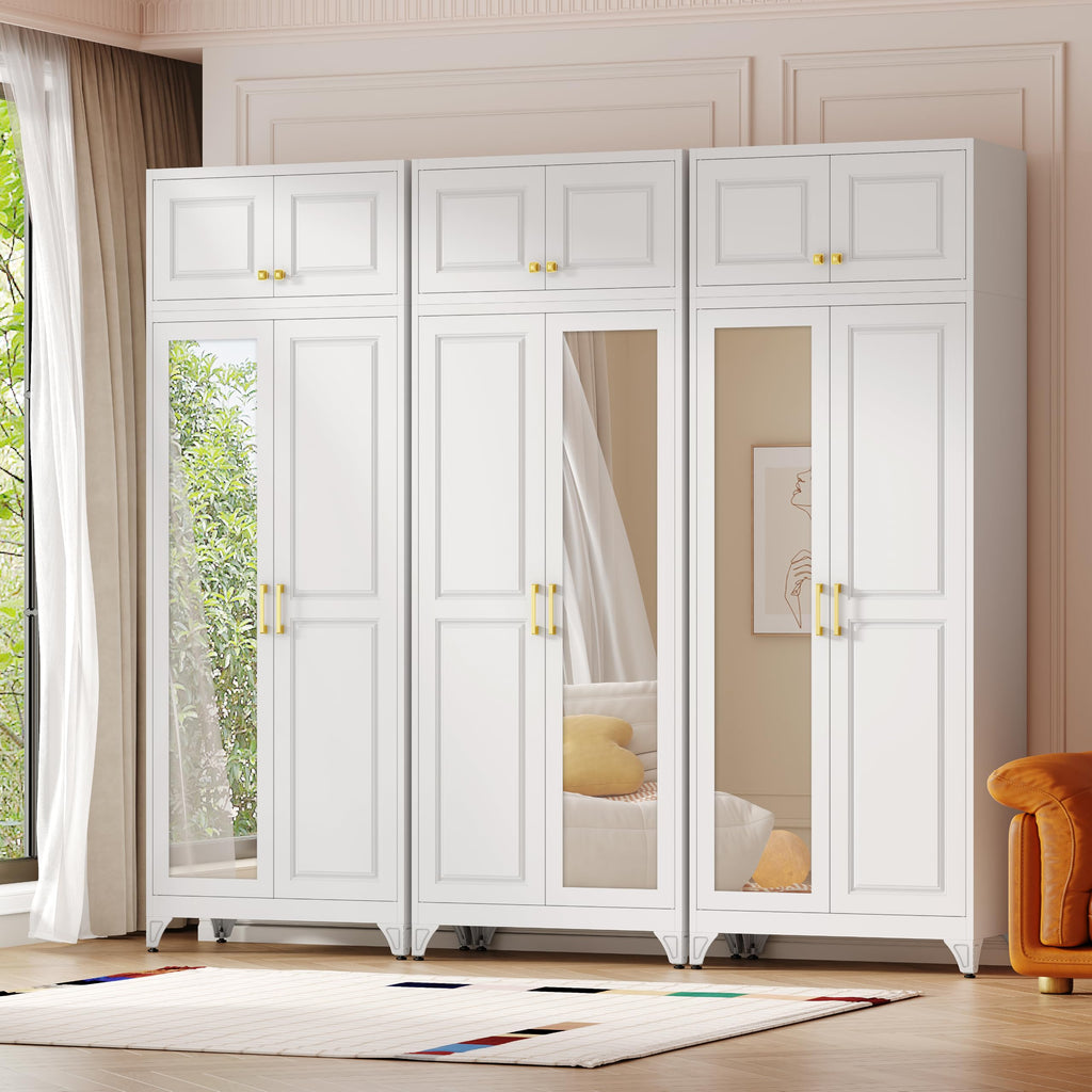 86" Wardrobe Closet, Metal Armoire Wardrobe Cabine with Mirror Door