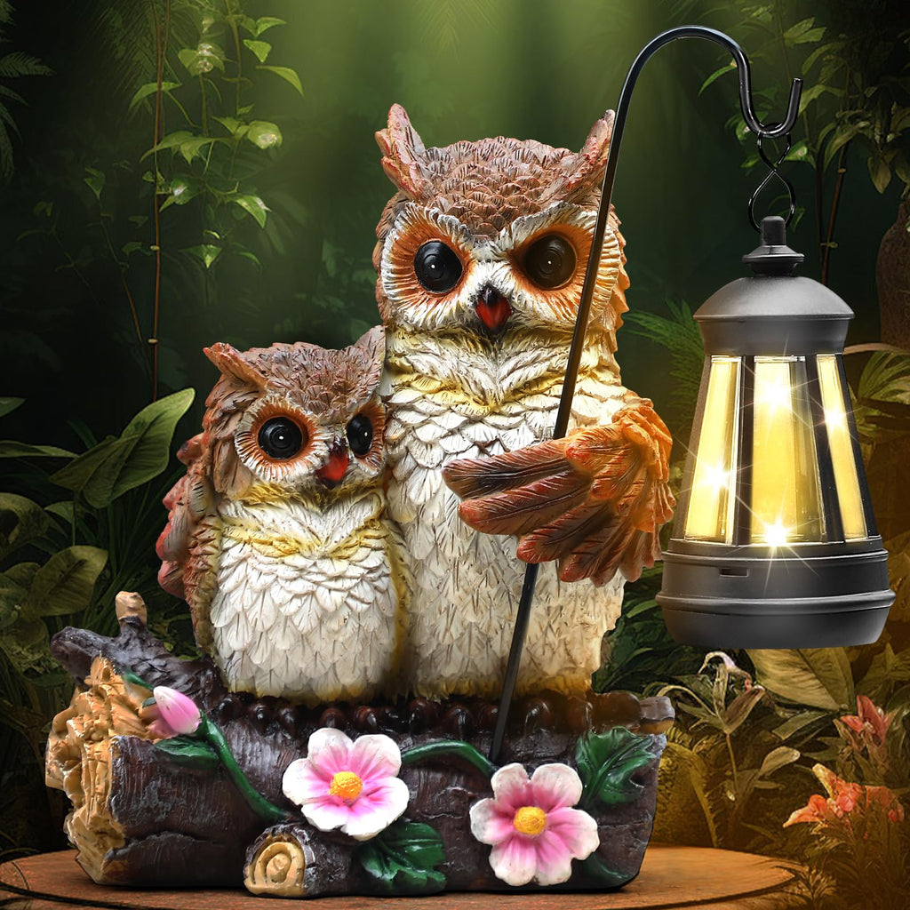 Garden Owls Statue with Solar LED Lantern | Casa Home Living