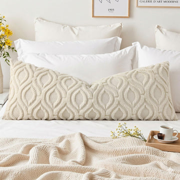 Fall Lumbar Plush Soft Beige Throw Pillow Cover 14x36