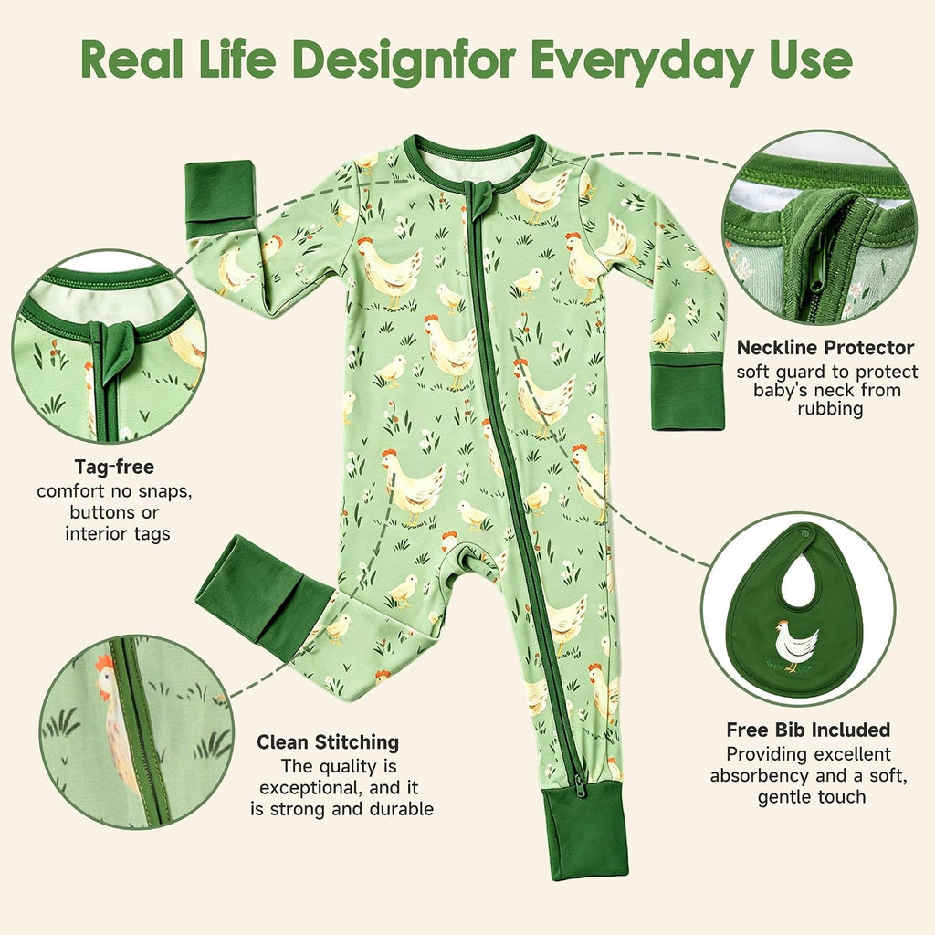 Bamboo Sleepers for Baby Footie Pajama, Way Zipper Onesie