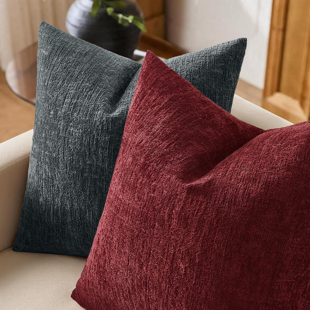 Christmas Couch Pillow Covers Textured Chenille 18x18 Burgundy - Set of 2