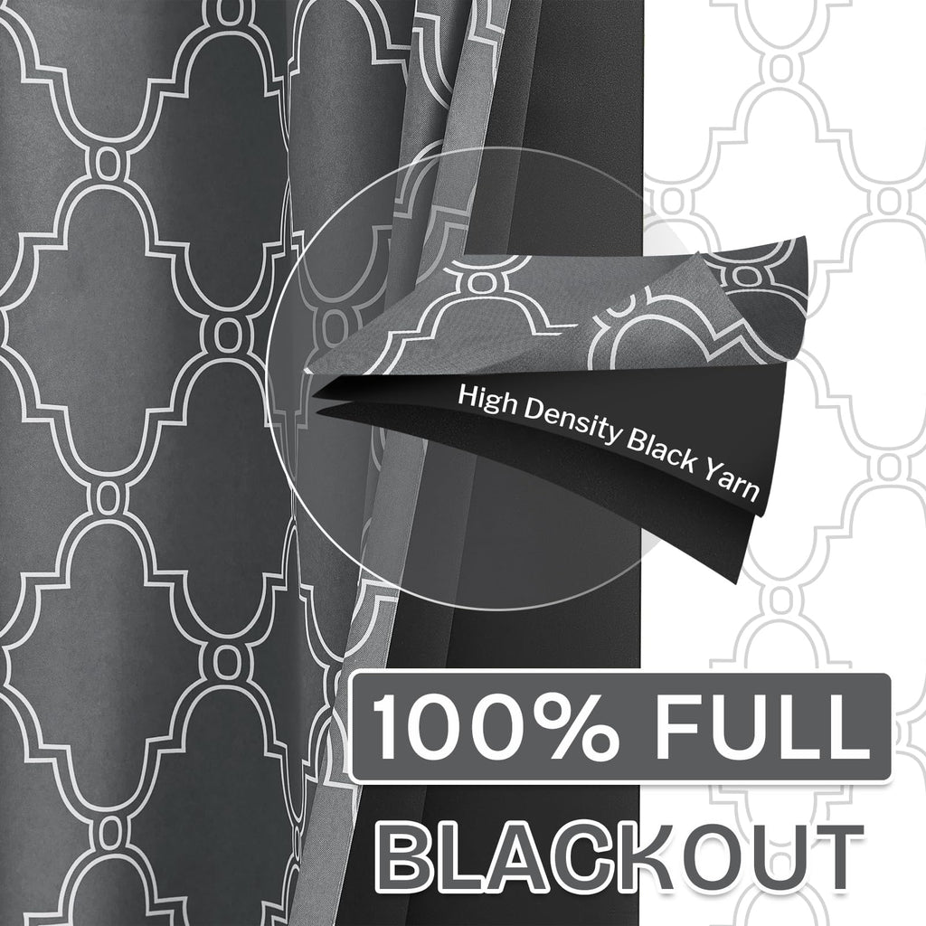 Moroccan Print Full Blackout Curtains 84 Inches Long Living Room, Thermal Insulated Noise Reducing Privacy Grommet