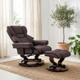 Modern Reclining Swivel Lounge Chair and Ottoman — Brown Leather