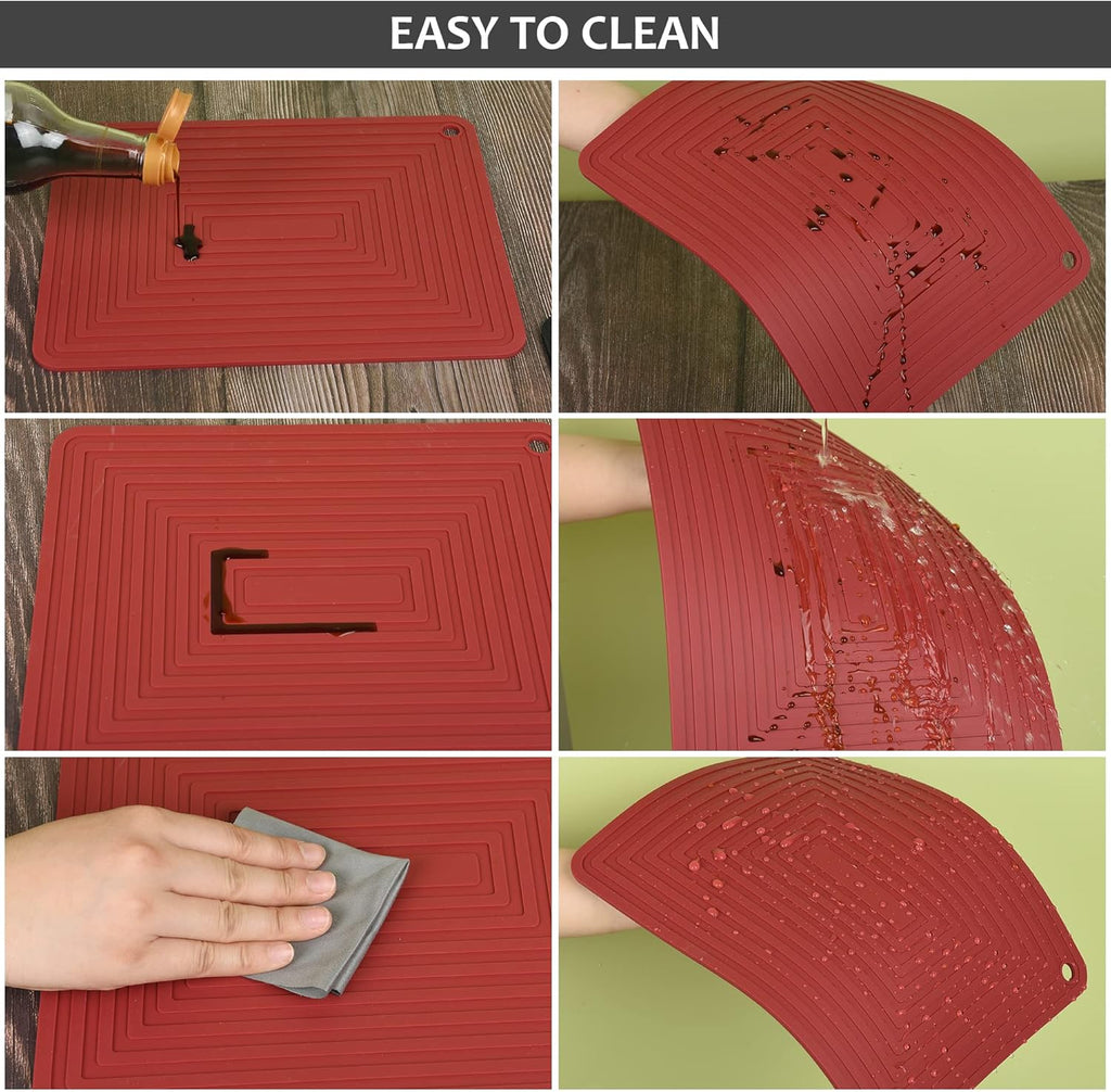 Silicone Trivets for Hot Dishes Pots and Pans, Red Hot Pads, Heat Resistant Mat for Counter, Multi-Purpose Silicone - Set of 2