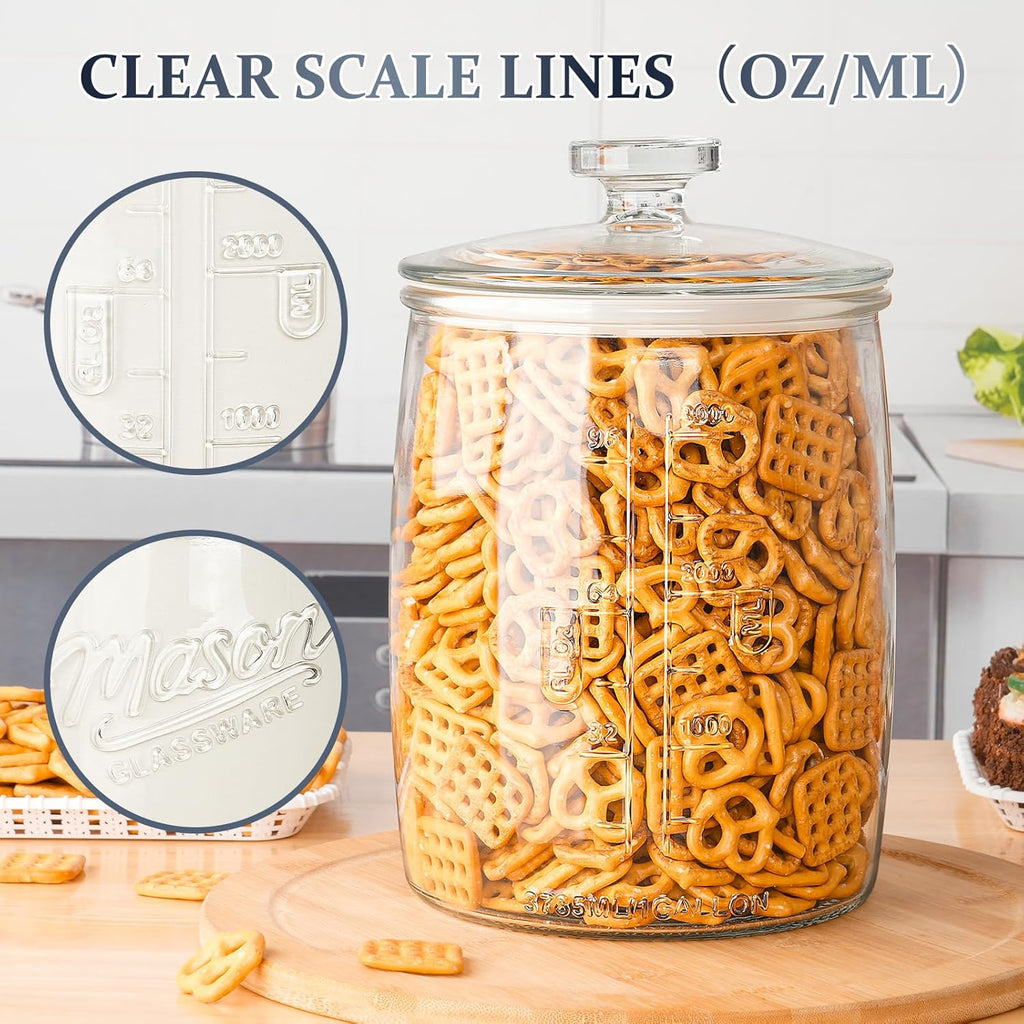 1 Gallon Glass Cookie Jar with Airtight Lid, Wide Mouth Canister