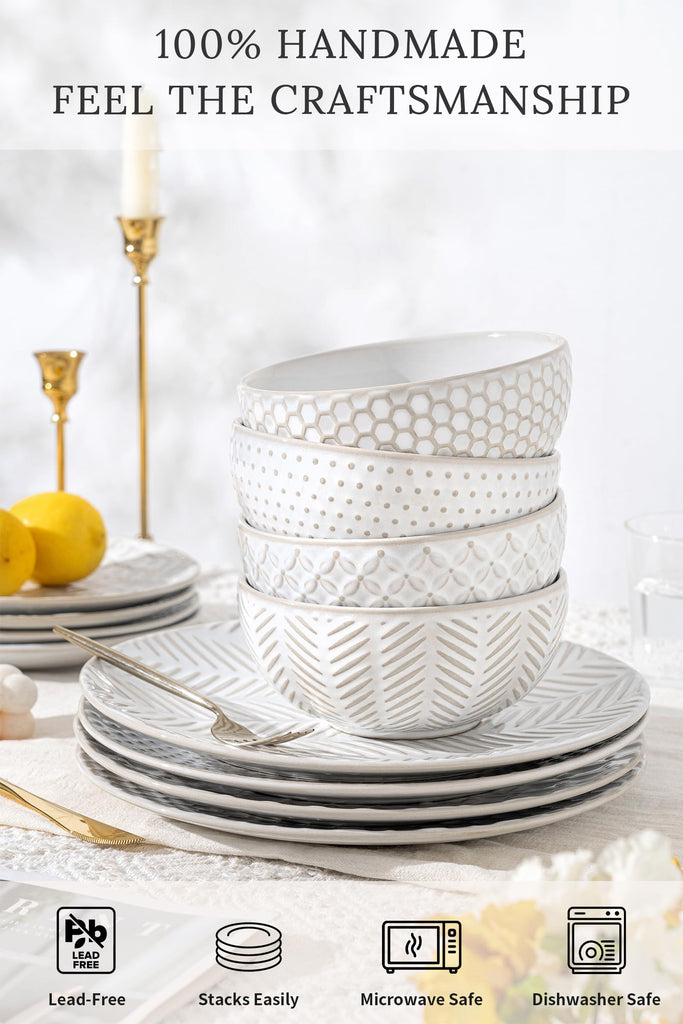 18 Piece Dinnerware Sets for 6, Premium Stoneware Plates and Bowls Sets of 18 with pasta bowls, Microwave &