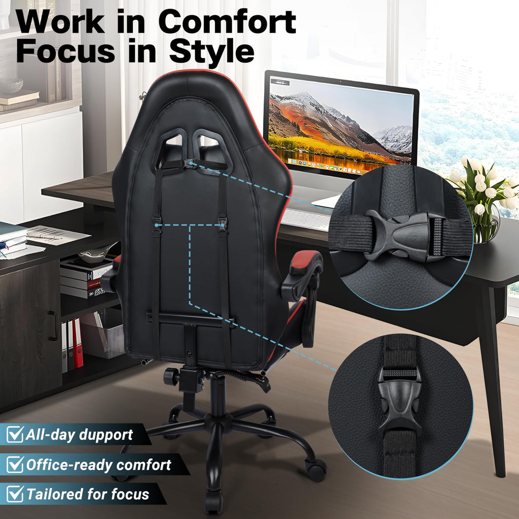 Gaming Chair with Footrest and Lumbar Support, Height Adjustable Chair with 360°Office Desk Chair, Heavy Duty 330lbs