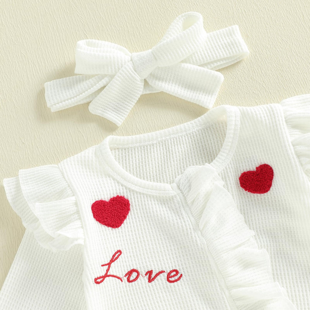 My First Valentines Day Baby Girl Outfit Newborn Onesie Love Heart Embroidery 1st Valentines Romper Cute Clothes