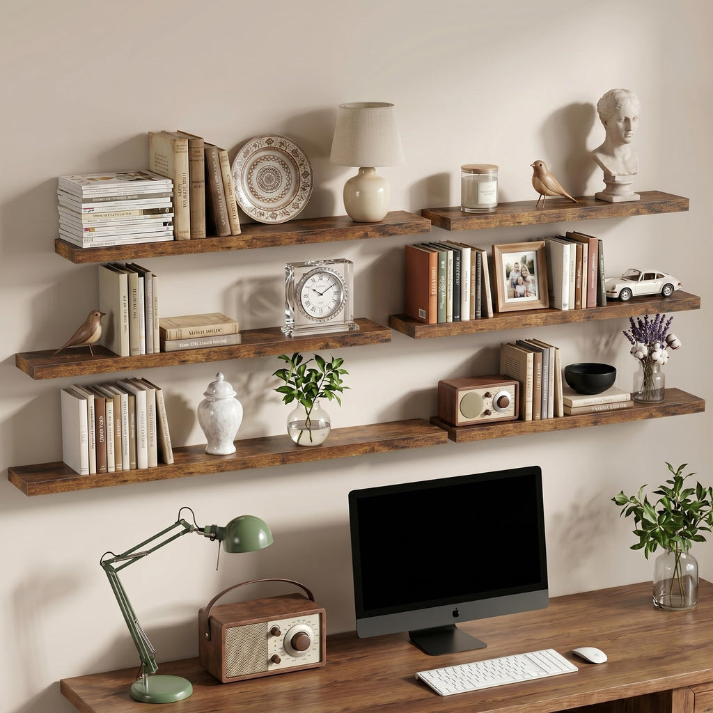 16 Inch Floating Shelves Wall Mounted for Display, 6.5 Deep Duty Shelves with Invisible Brackets Storage & Decor, 16"