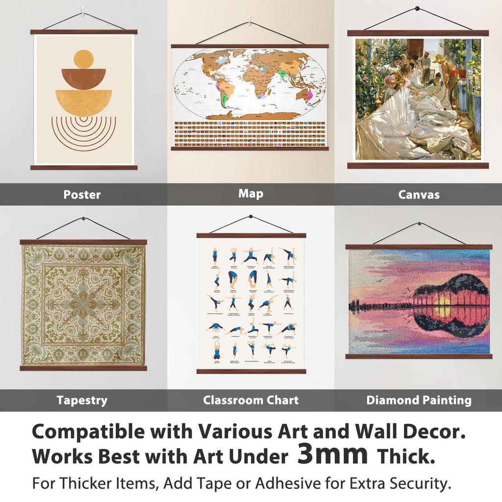 Magnetic Poster Hanger Frame for 24x36 24x30 24x32 Movie Music Posters Wall Art, Walnut Wood Picture Frames for Canvas