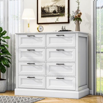 White Dresser, Chest of Drawers, Large Modern Farmhouse Storage for Closet, 8 Drawers Dresser Storage Drawers, 39.3"