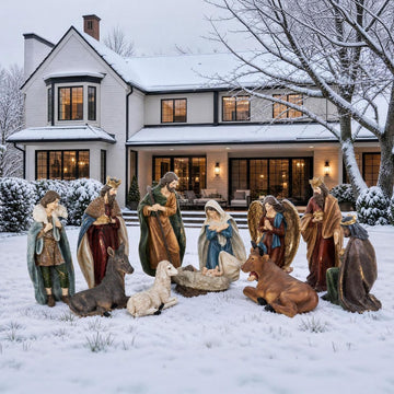 31.75" H Large Resin Nativity Figurine Set, 12pcs Oversized Multi-Colored Nativity Set, Christmas Nativity Scene