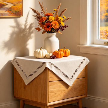 Fall Beige Small Square Tablecloth 24 x 24inch, Farmhouse Table Cloth Decor