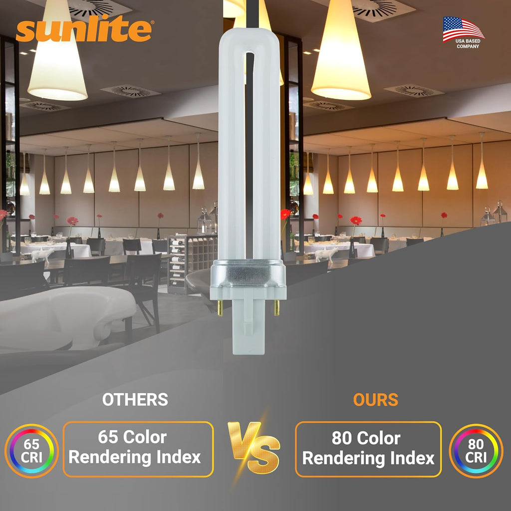 Compact Fluorescent PL 2-Pin Single U-Shaped Twin Tube, 9 Watts, 120 Volts, 530 Lumens, 2700K Soft White, 2-Pin G23