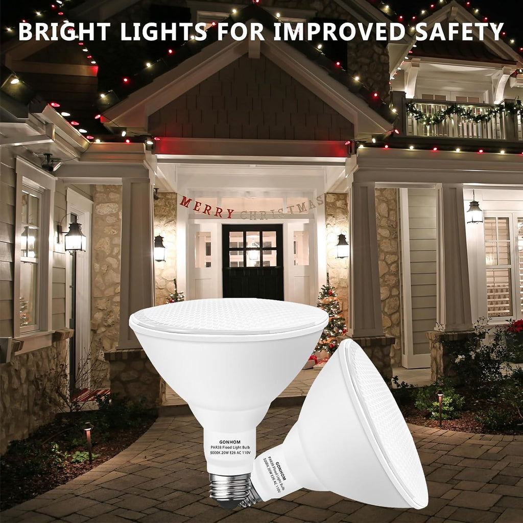 Par38 LED Dusk to Dawn Flood Light Bulbs Outdoor,20W Replace up to 200W,1800LM,E26 Base Outdoor Flood Light Bulbs