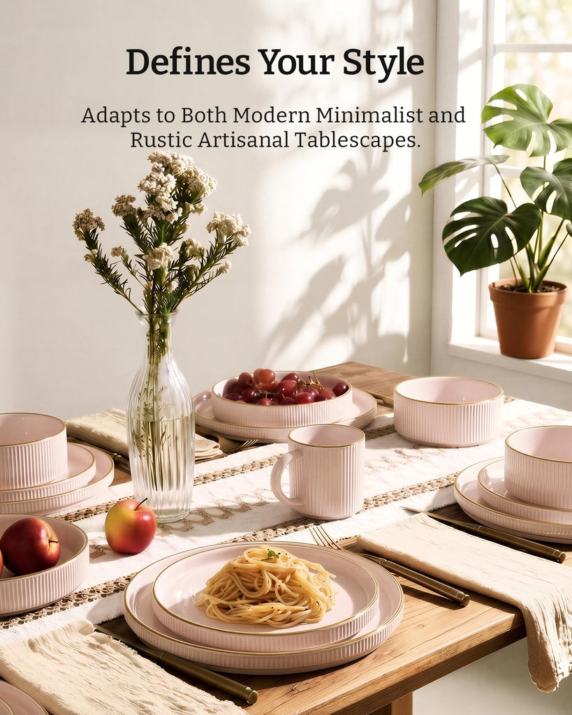 Plates and Bowls Set with Rim, Stoneware Dinnerware Sets for 4