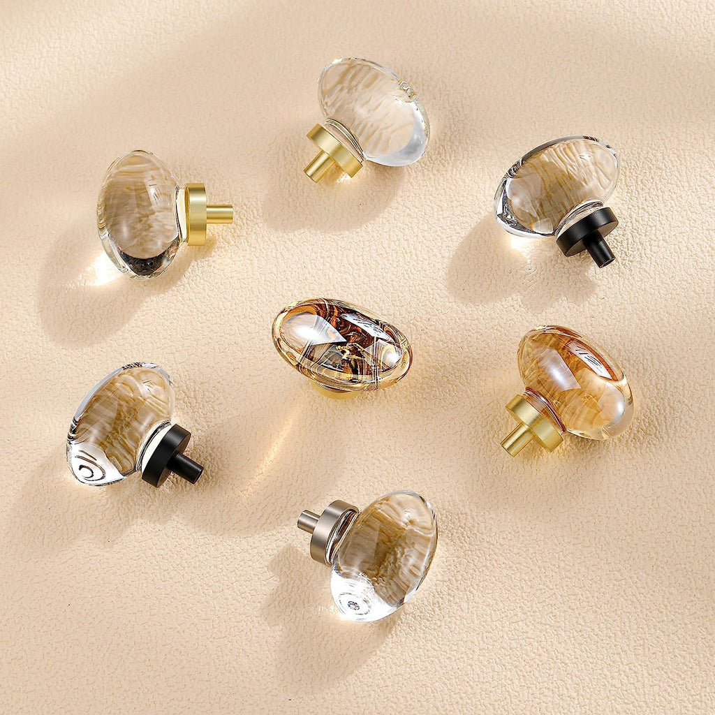 8 Pack Antique Brass Crystal Cabinet Knobs, Oval Vintage Glass Cabinet Knobs Pulls for Dresser Drawers Kitchen