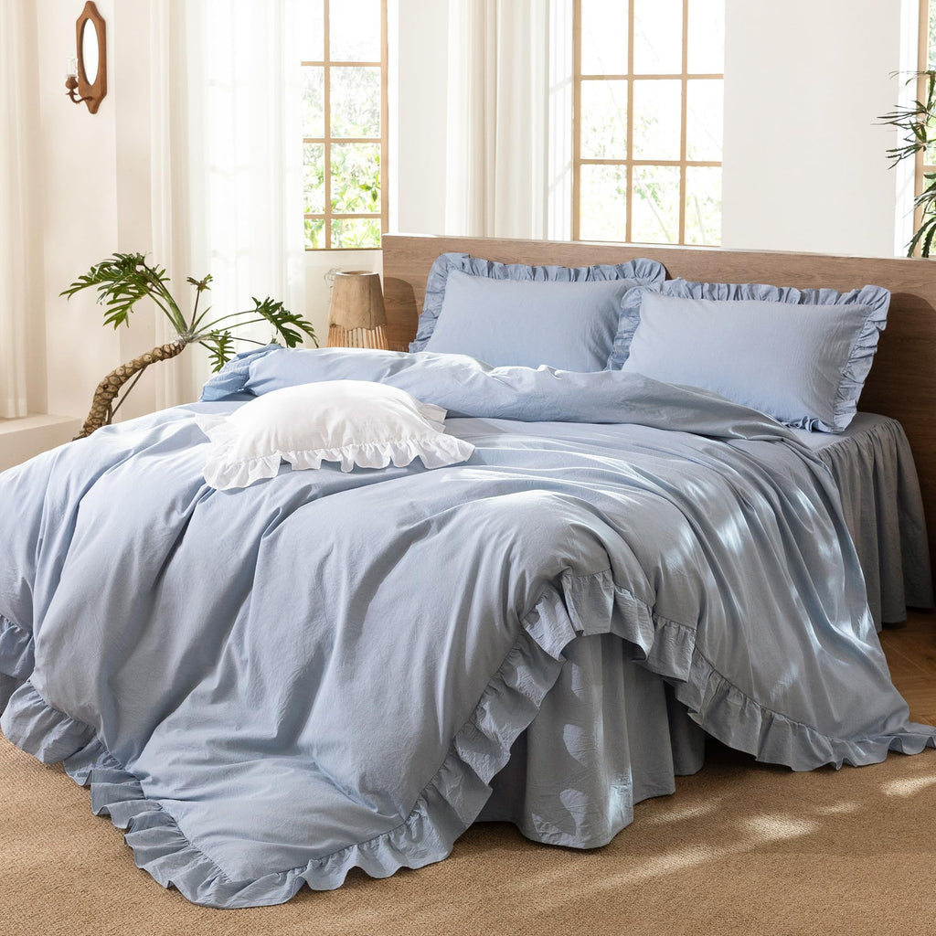 Ruffle Duvet Cover Set 100% Washed Cotton