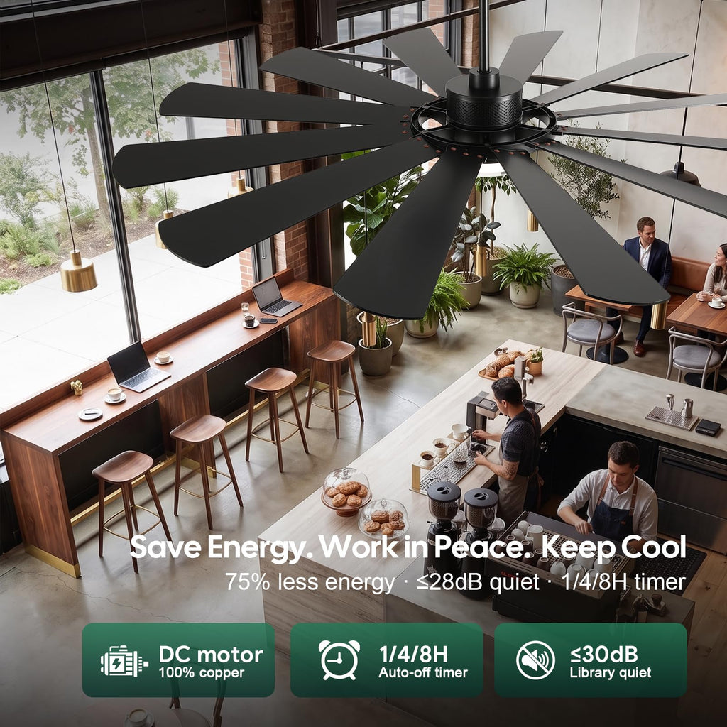 62 Inch Farmhouse Ceiling Fan with Light and Remote, 12 Blade Dual-Finish