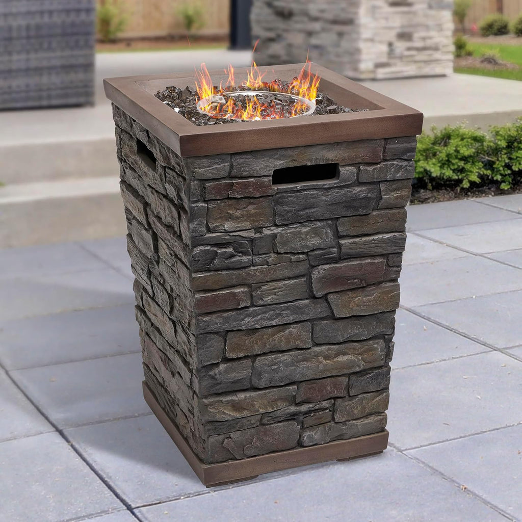 GXT966 Stone Look Column Gas Fire Pit with 32K BTU and Adjustable Flame, Cozy Patio Decor, 29" H, Multicolor