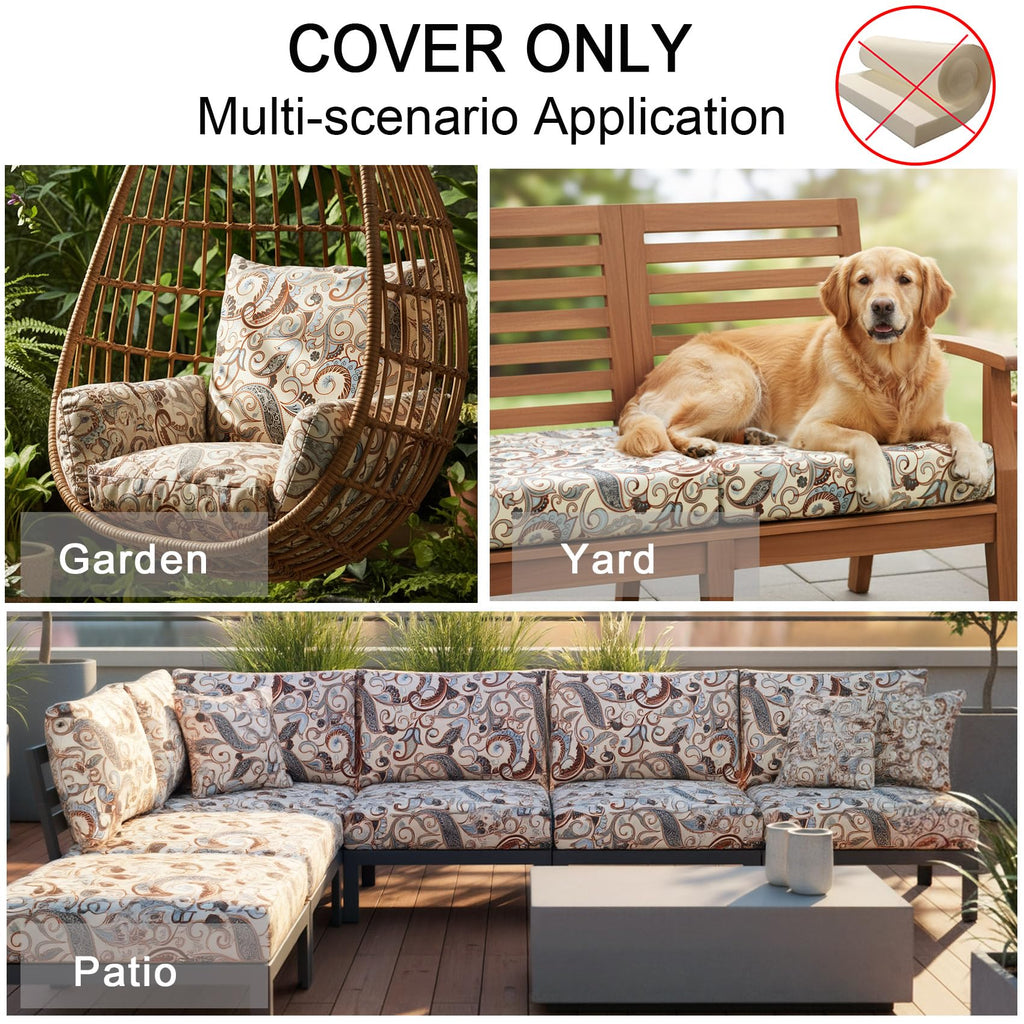 Patio Outdoor Chair Seat Cushion Covers Set 4 Water Repellent Cushion Slipcover with Zipper and Tie, Replacement