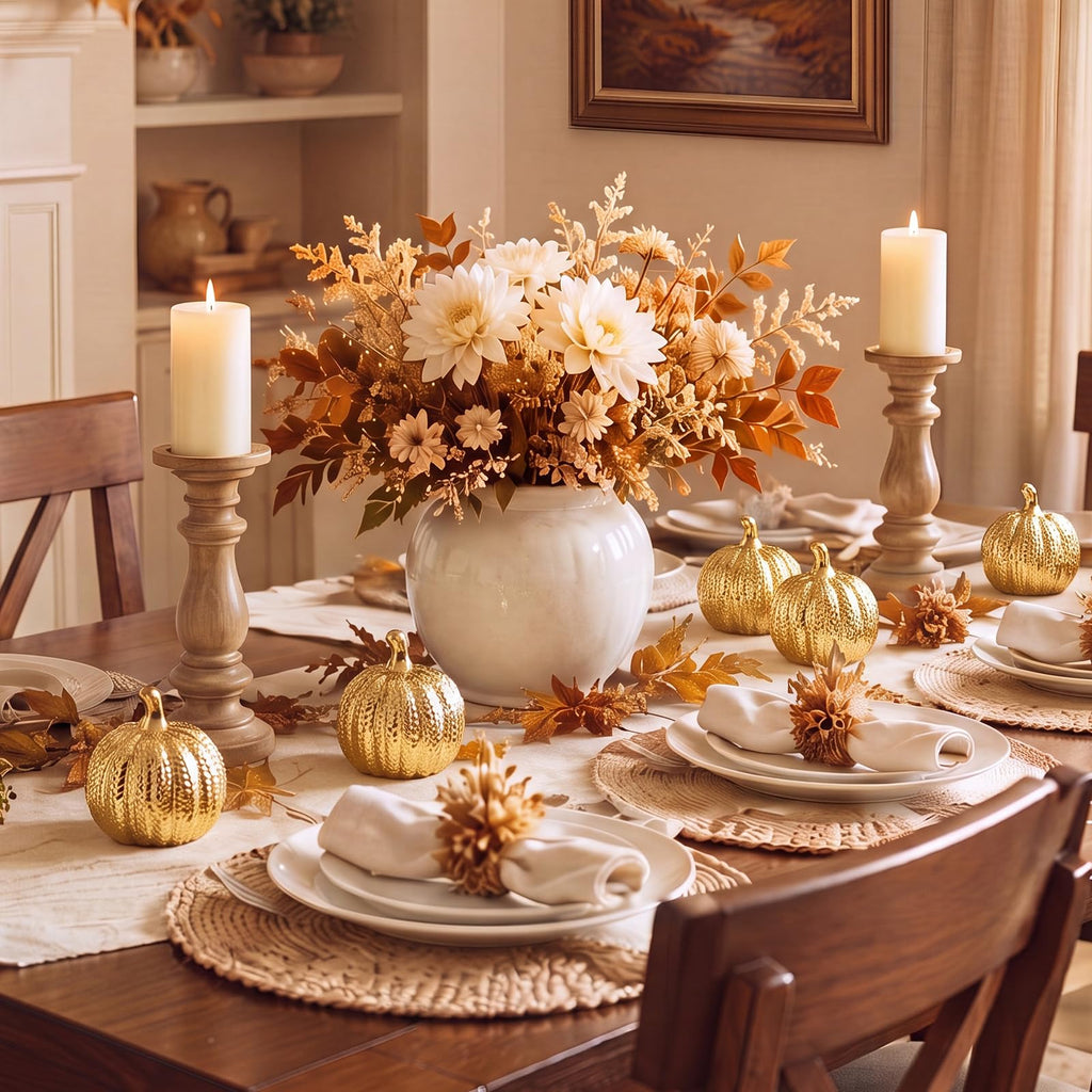 6 Pcs Gold Ceramic Pumpkin Fall Decoration for Table Centerpiece
